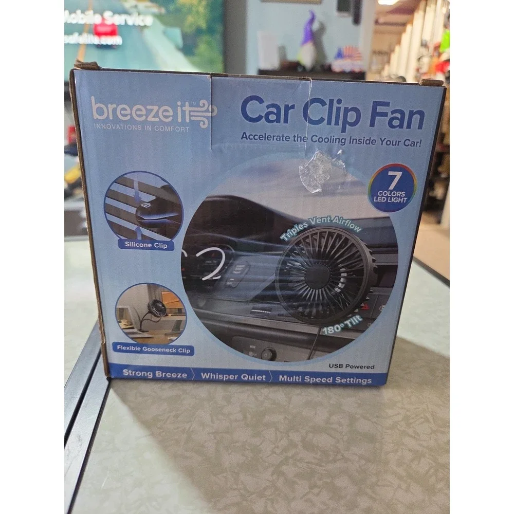 breeze it Car Clip Fan USB Multi Speed Flexible Gooseneck Silicone Clip Black